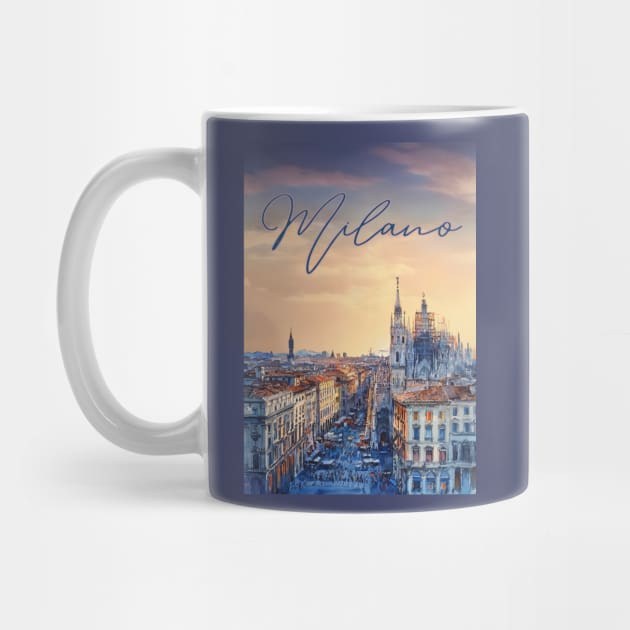Milan Duomo Skyline Watercolor Print – Italy Travel Poster by TuncGK